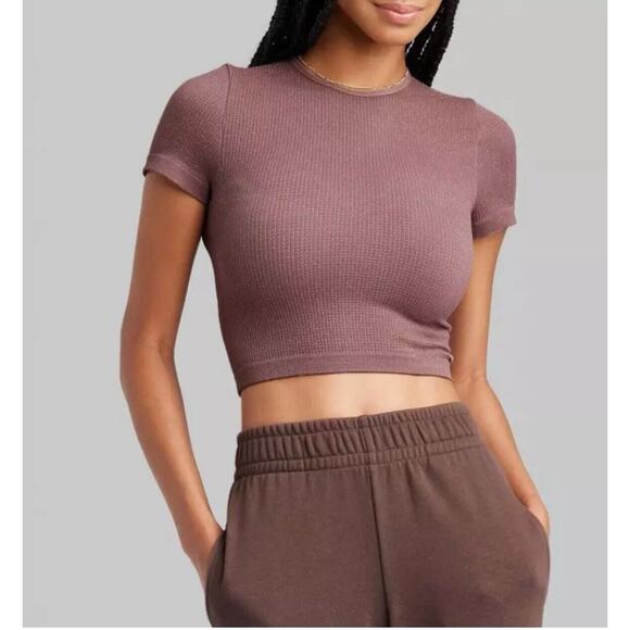 Wild Fable Seamless Baby Crop T-shirt Top Chestnut Mauve Women’s S NWT - Picture 1 of 7